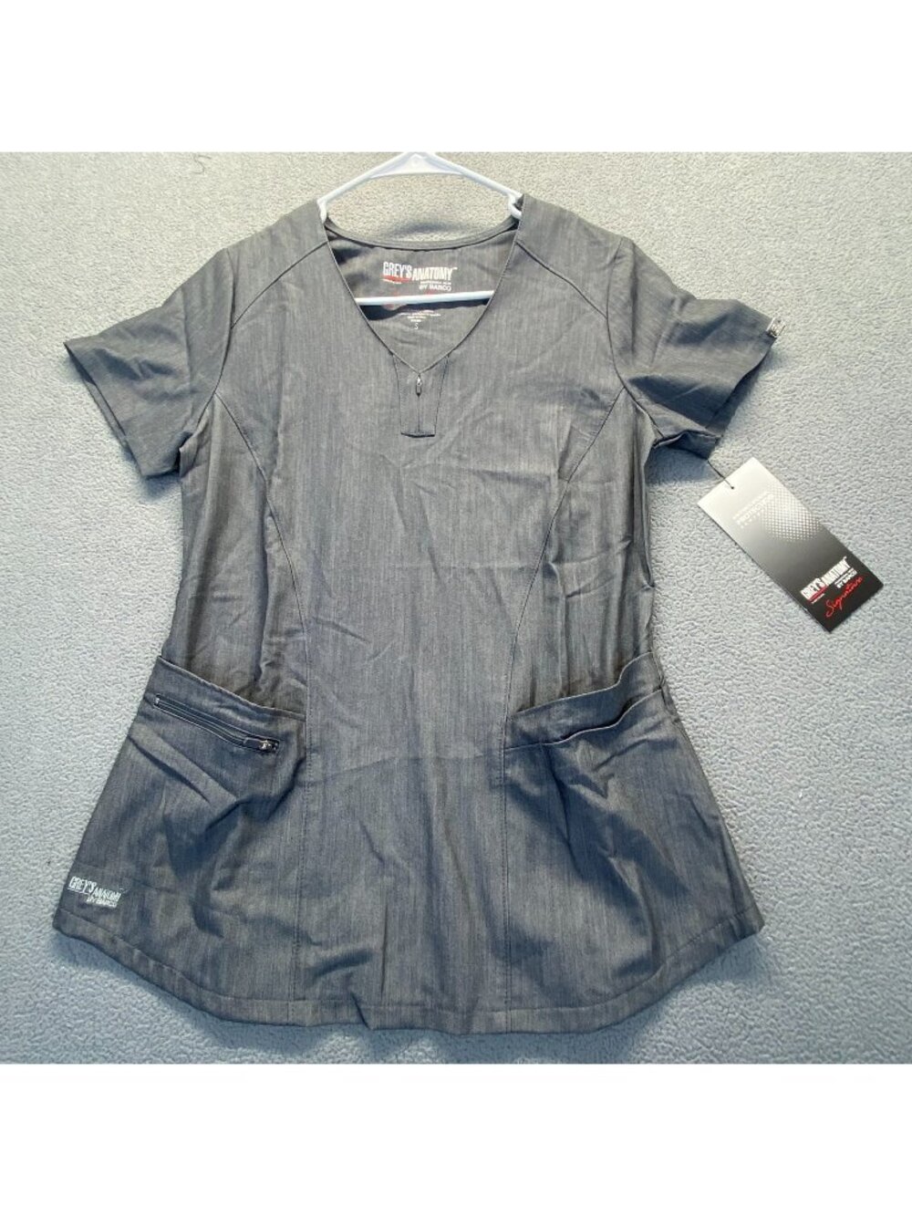 Greys Anatomy Signature Barco Womens Scrub Notch Yoke Neck 4Way Stretch Small